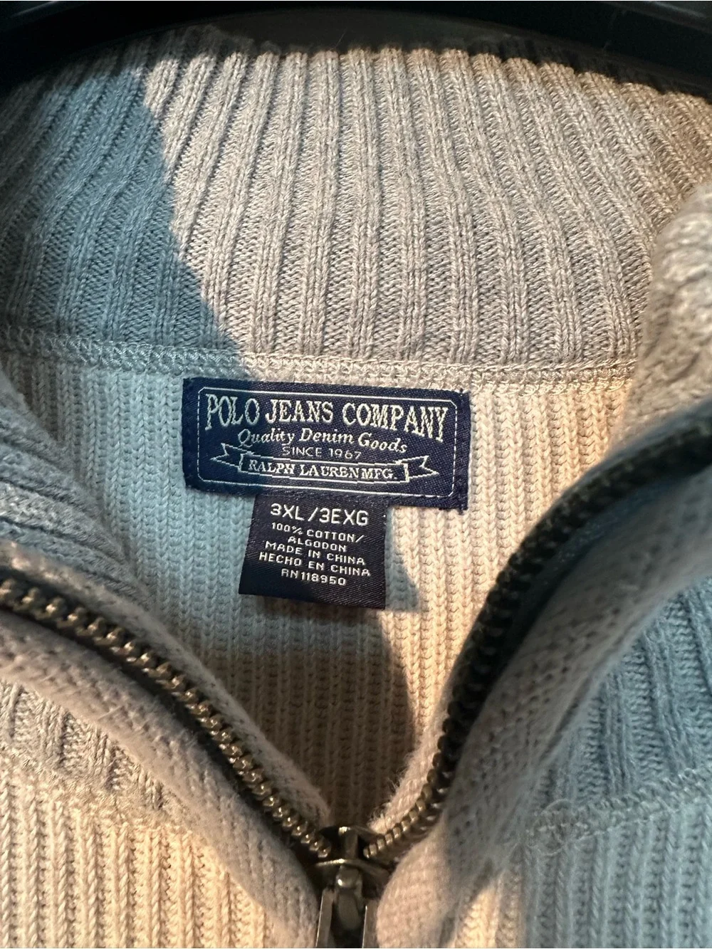 Polo by Ralph Lauren Men's Light Gray Ribbed Half-Zip Sweater